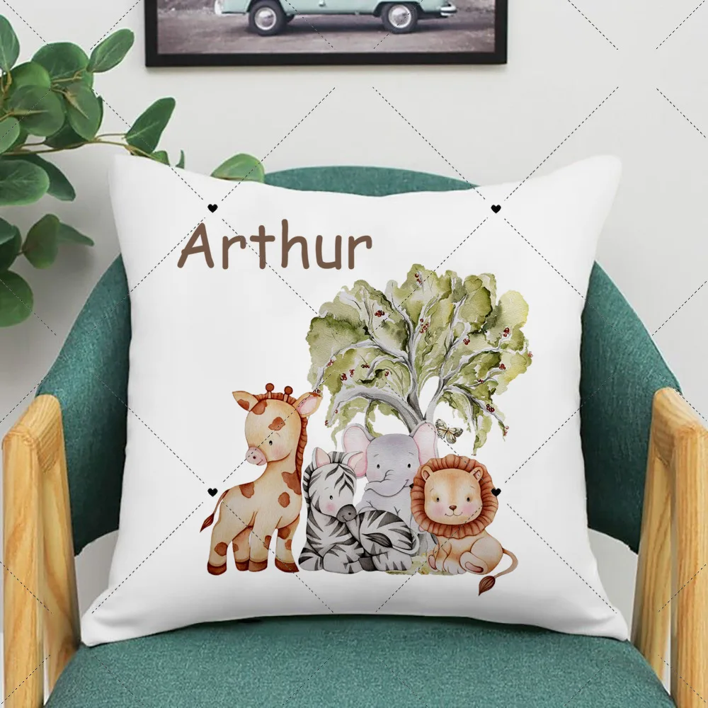 Personalised Woodland Animal Print Pillowcase Custom Name Cushion Cover Kid Birthday Jungle Party Decor Nursery Baby Shower Gift 5