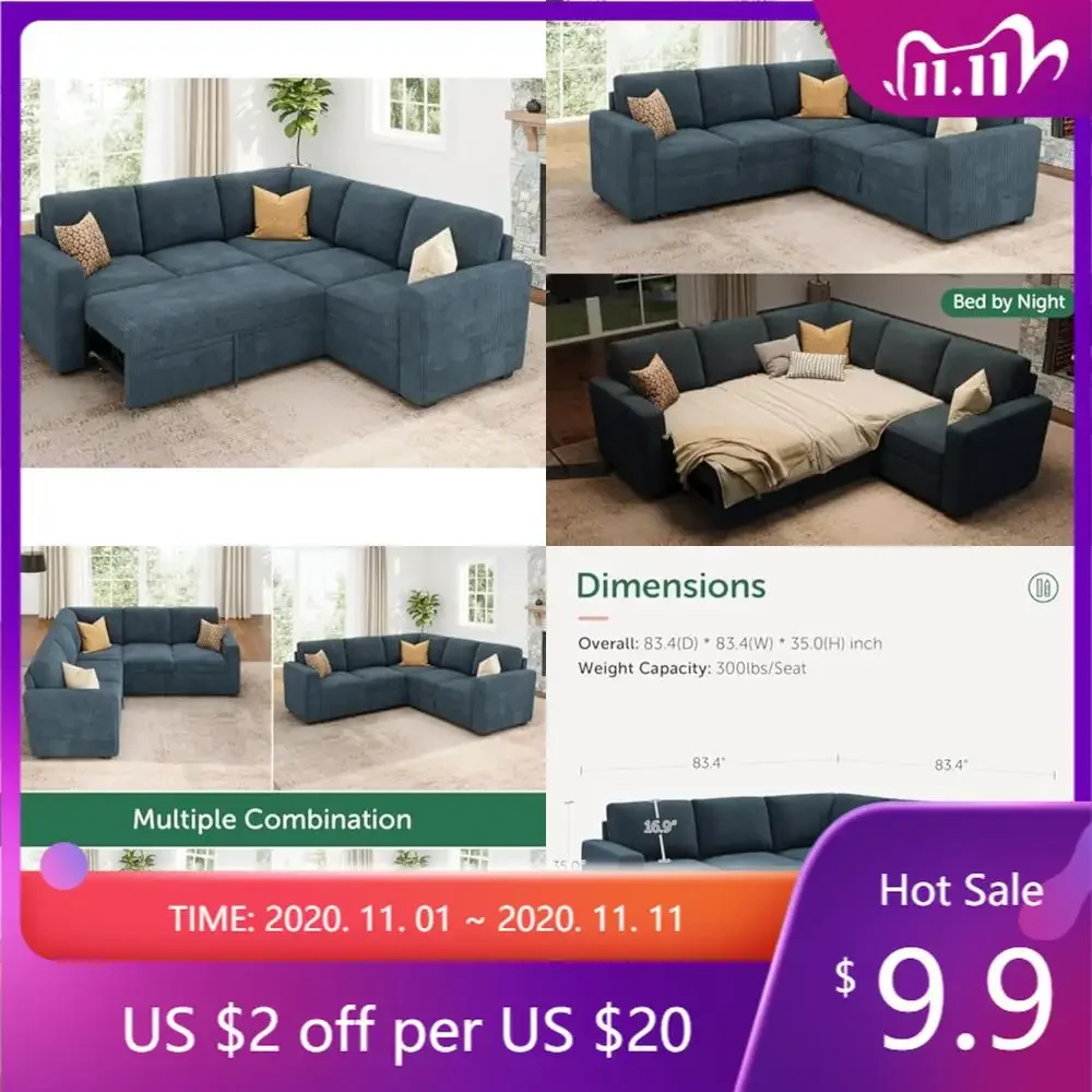 modular sectional sofa with pull-out bed, corduroy l-shaped couch with storage, versatile living room sectional couches