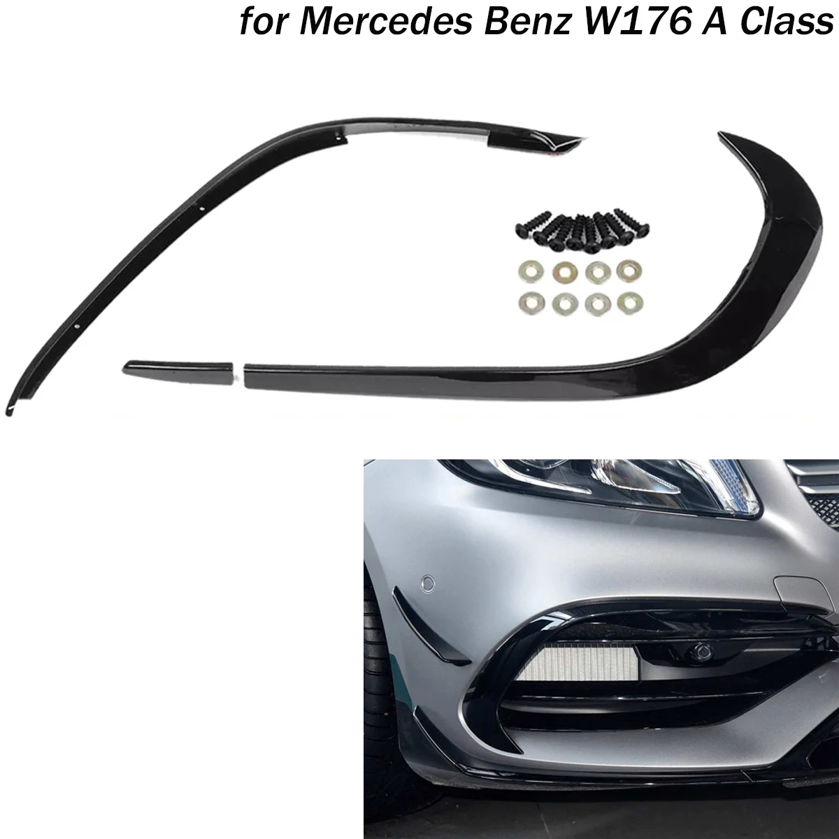 

Front Bumper Cover Side Air Knife Splitter Spoiler Canards for Mercedes Benz a Class W176 A180 A200 A220 A250 AMG A45 2016-2018