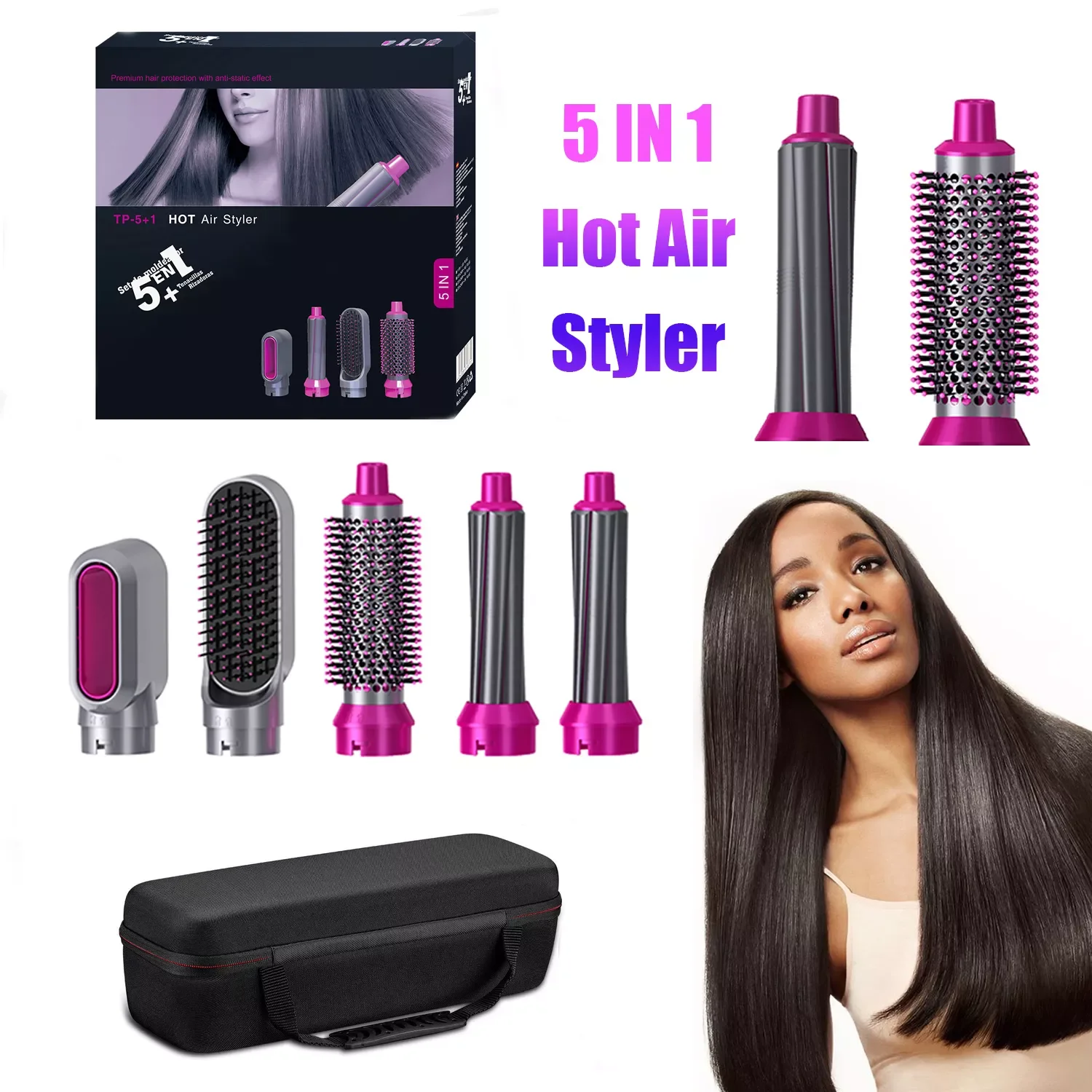 Hot Air Brush 5 in 1 Multifunctional Hair Dryer  Volumizer Hair  Straightener Rotating Hair Styler Comb Styling Curling Iron Hot Air Style