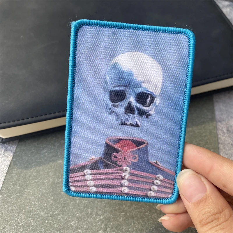 Blaues Totenkopf-Moral-bedrucktes Abzeichen, personalisierter taktischer Militär-Patch, Outdoor-Rucksack, Hut-Zubehör, Klett-Aufkleber