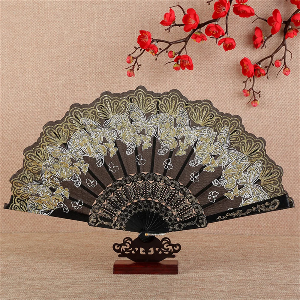 Retro Folding Fan Lace Butterfly Pattern Chinese Fan Wedding Party Dance Performance Props Crafts Gifts Home Decor New
