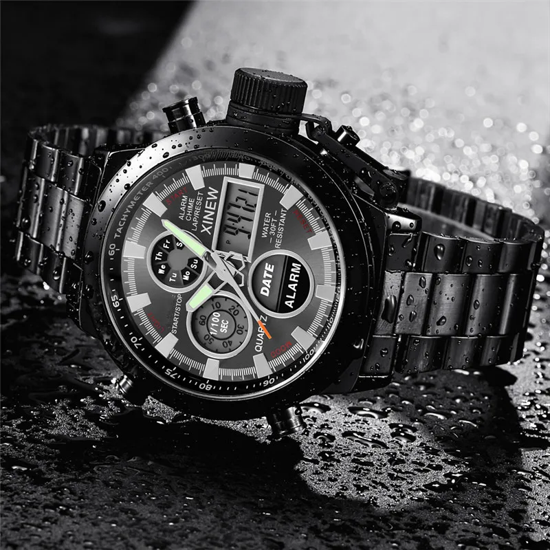 CURDDEN Brand Watches For Men Fashion Stainless Steel Band Alarm Stopwatch Multi-function Sports Electronic Watch Montre Homme