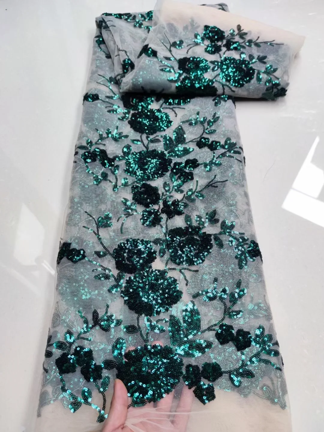 

2023 High Quality Sequence French Nigerian Sequins Net African Tulle Mesh Lace Fabric For Dress 5 Yards/Lot