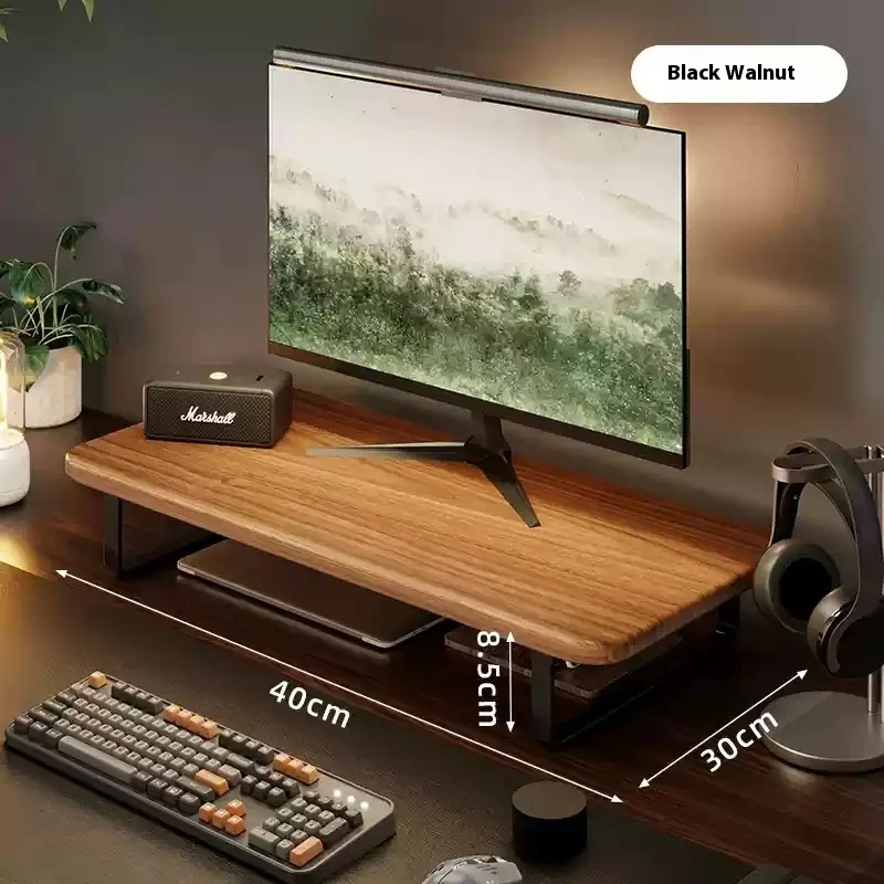 Ergonomic Solid Wood Monitor Stand-Adjustable Desktop Riser For Home Office & Gaming Setup-Laptop Shelf With Storage Space