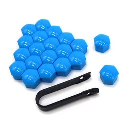 Car Wheel Nut Covers - 20Pcs Protective Black Tire Bolt Caps, Decorative Hub Screw Covers - 21MM (Blue)