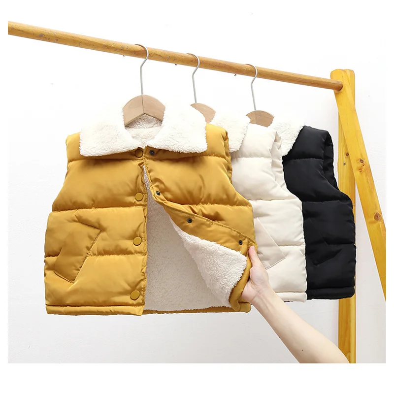 Solid Girls Boys Waistcoat Sleeveless Lapel Children Outerwear Warm Kids Vest Autumn Winter Teenager Clothing Toddler Coat 2-10Y