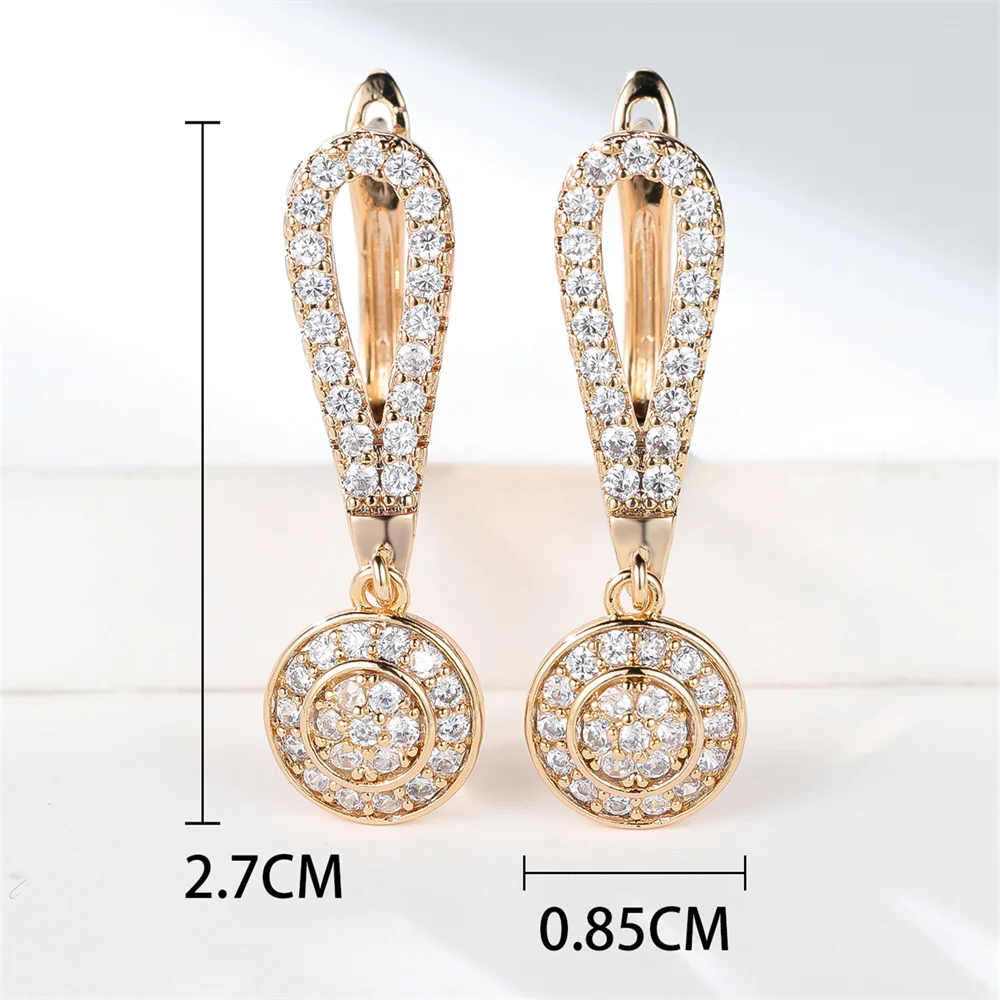 Luxury Crystal Round Stone Tassel Hoop Earrings For Women Vintage Gold Color Ear Buckle Wedding Jewelry Engagement Party Gifts