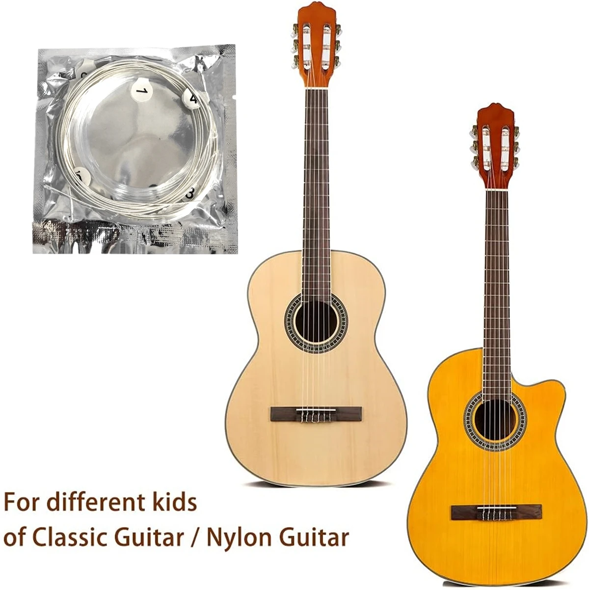 6 Stück klassische Gitarren saiten Set überzug super leichte klassische Gitarre klare Nylon-Silbersaiten versilbertes Kupfer – Detail 7