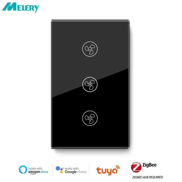 สวิตช์ควบคุมความเร็วพัดลมอัจฉริยะแบบสัมผัส Melery Zigbee สำหรับติดผนังแบบกระจก รองรับการควบคุมด้วยรีโมทไร้สาย เซ็นเซอร์ และสั่งงานด้วยเสียงผ่าน Alexa และ Google Home 1