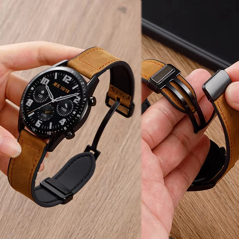 Premium 22mm Leather Magnetic Watch Band – Elegant Color Replacement Strap