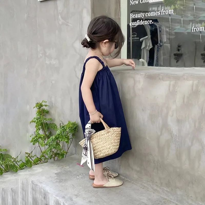 

Children Wear 2023 Summer New Girls Strap Jumpsuit Casual Versatile Solid Color Strap Wide Leg Jumpsuit