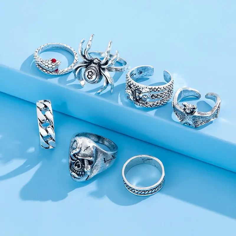 Ring Set Gothic Skeleton Unisex Punk Grunge Butterfly Frog Woman Man Jewelry Hip Hop Party Street Ring Accessories Gift