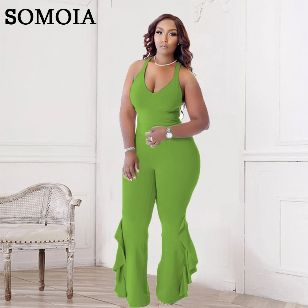 

SOMOIA Dropshipping Jumpsuit Women 2022 Plus Size Jumpsuit Wholesale Casual Solid Color Sling Sleeveless Slim Fit Jumpsuit