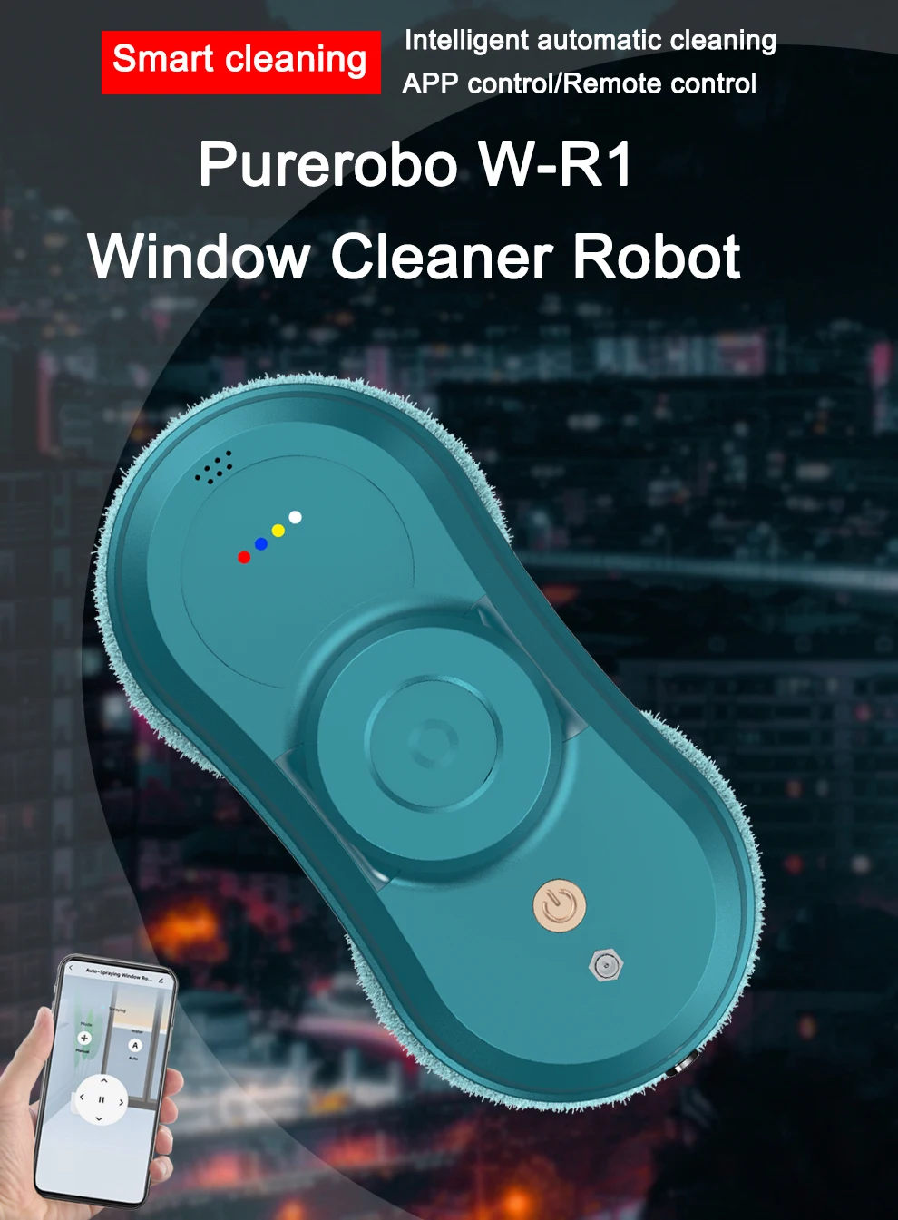 Description Picture 2 of itemPurerobo W-R1 Smart Window Cleaning Robot With Smart APP&Remote Control Electric Vacuum Cleaner Automatic Washing Glass Robot