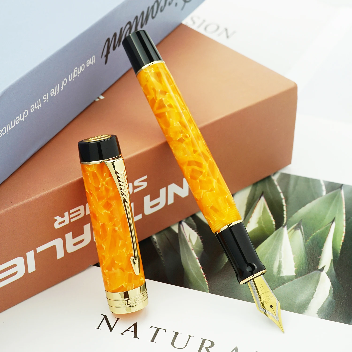 

Jinhao 100 Centennial Orange Resin Fountain Pen Arrow Clip EF/F/M/Bent Nib with Converter Writing Business Office Gift Ink Pen