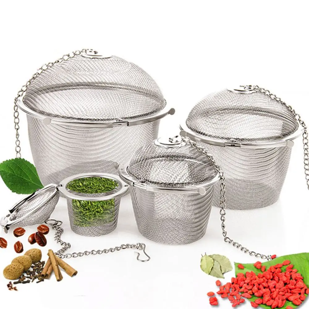 Durable Silver Reusable Stainless Mesh Herbal Ball Tea Spice Strainer Teakettle Locking Tea Filter Infuser Spice