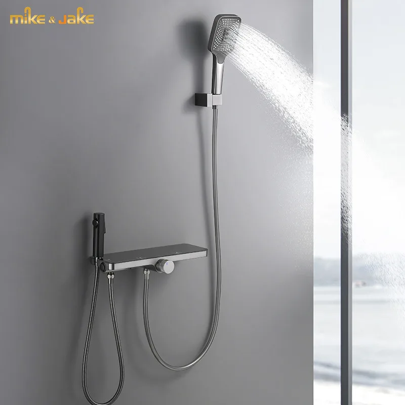 

Gunmetal bathtub faucet kit big plate simple shower mixer with bidet 3 function colorful shower mixer
