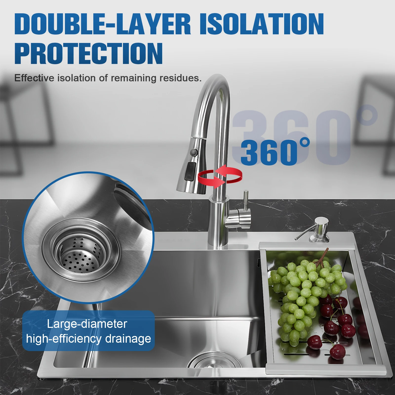 Single Bowl Kitchen Sink Drop-In Household Dishwasher Sinks with Faucet Multifunctional Sink for Laundry Room Bathroom Farmhouse