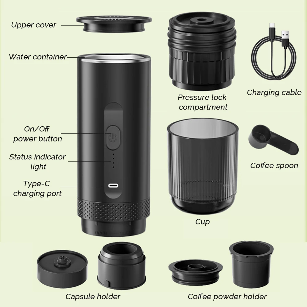 2 in 1 Portable Capsule Coffee Machine Wireless Automatic Heating Coffee Detachable Flushing Espresso Outdoor Travel Office