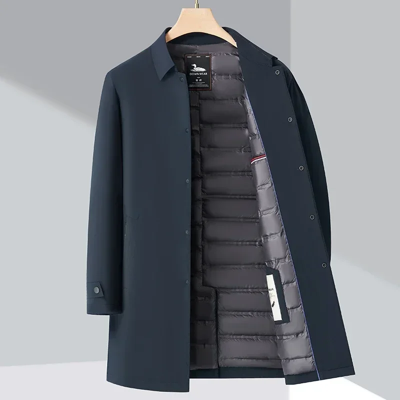 thumbnail image 1 of Chaqueta de plumón para hombre, ropa de invierno de longitud media, chaqueta de invierno fina de plumón de pato blanco para hombre, abrigo cortavientos para hombre, 1 of 5