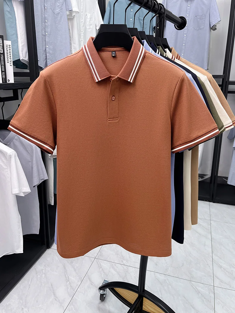 100% pure cotton men's short sleeve polo shirt high-quality fashion soft comfort striped decoration summer casual T-shirt top 25 Sd0d88bf4362c4dc088d3772e7d7a98ada