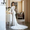 SoDigne Muslim Mermaid Satin Lace Wedding Dresses For Women 2023 Long Sleeves Arabic Bridal Dress Elegant Bride Gown 1