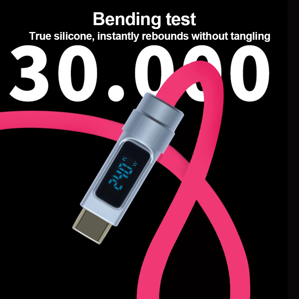 240W 액상 실리콘 디지털 디스플레이 USB C to Type C 케이블 고속 충전 케이블 데이터 코드 아이폰 15 16 17 Pro 노트북 삼성용