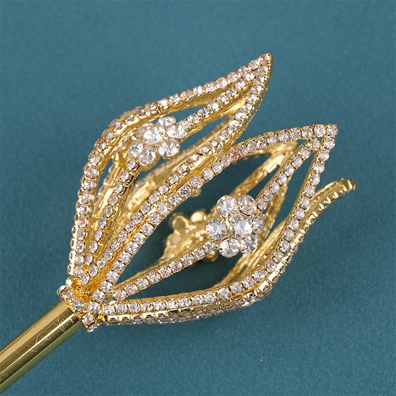 1Pc High Quality Fairy Princess Queen Flower Tulip Scepter Faux Rhinestone Decor Wand Award Ceremony Accessories