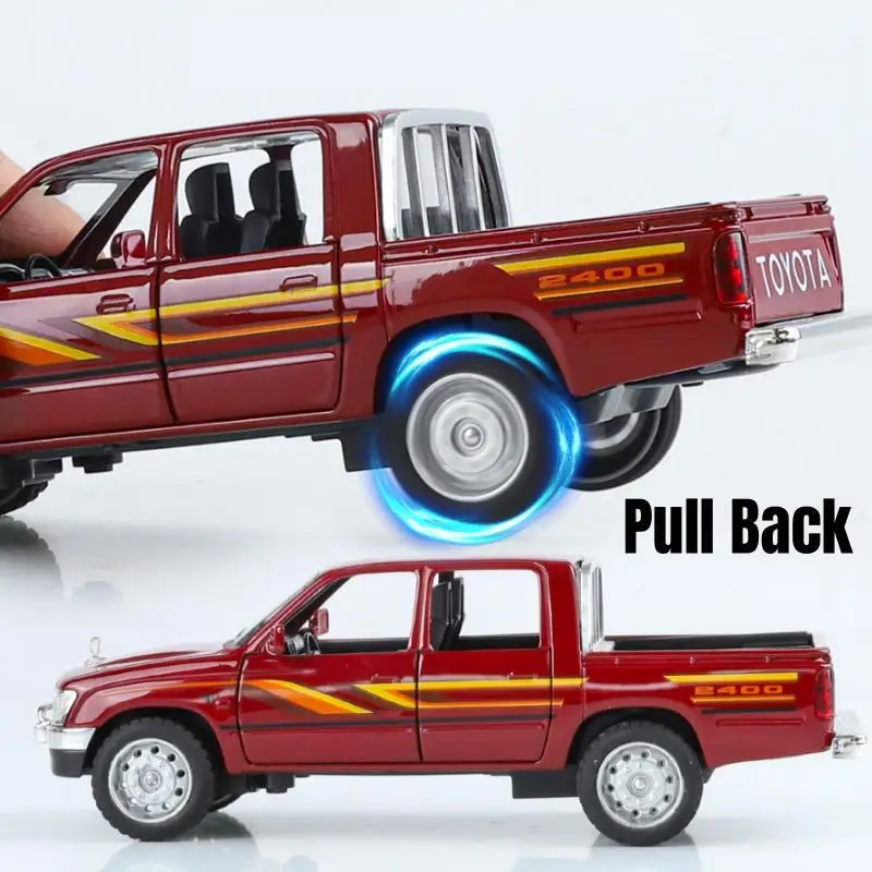 Diecast Alloy Toyota Hilux Pickup Truck Toy with Pull Back Action, Sound & Light