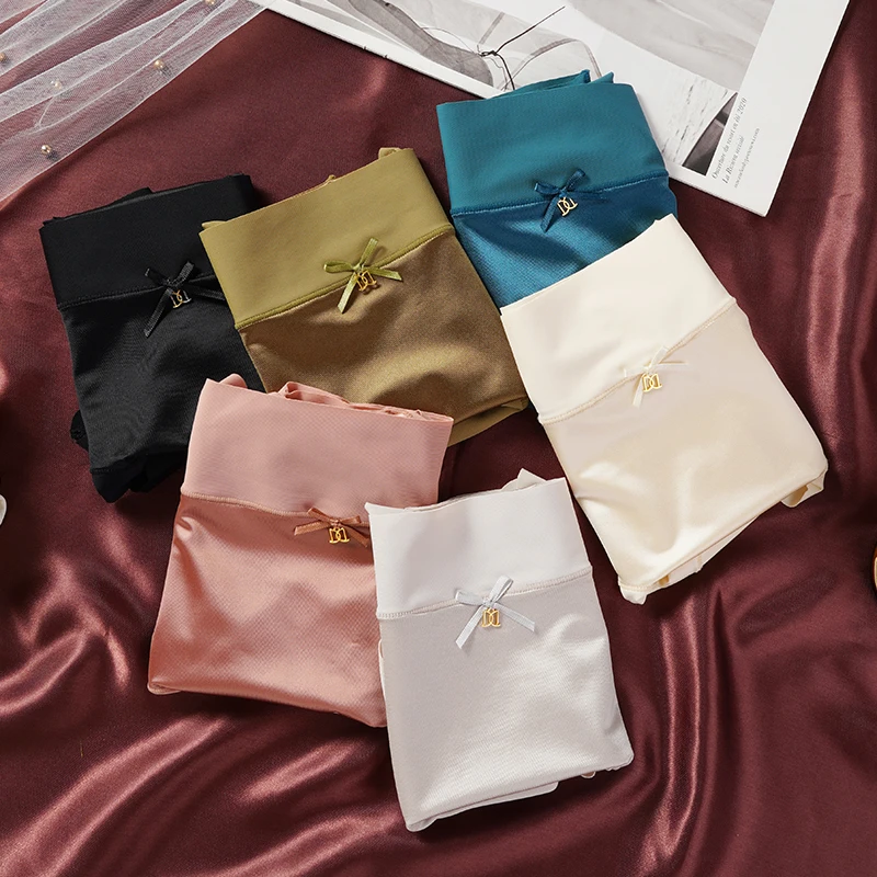 5 PCS High-waist Women's Simple Satin Ice Silk Seamless Underwear Female Breathable High Quality Panties Butt Lift Briefs