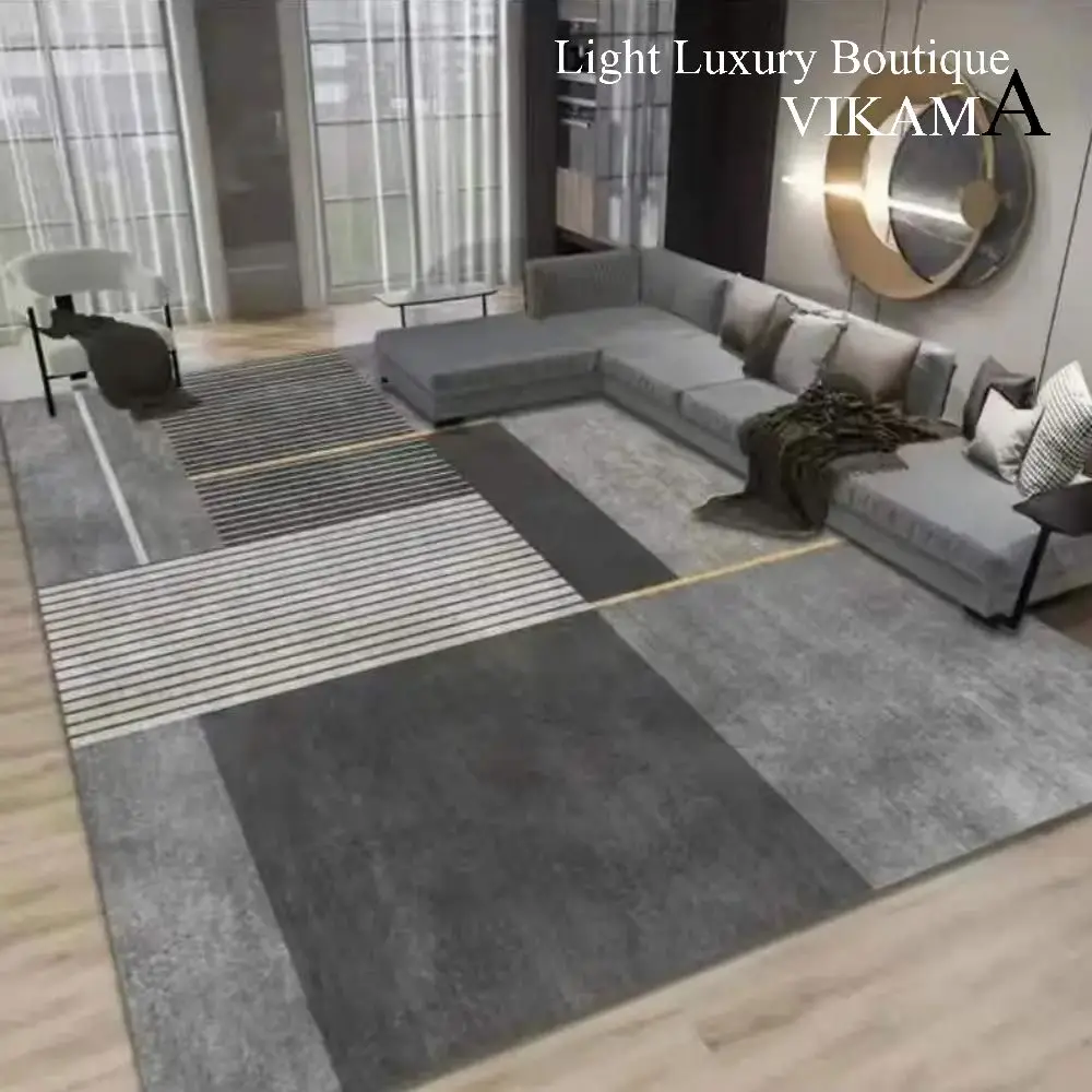 VIKAMA Geometric Line Carpet Living Room Sofa Coffee Table Mat Bedroom Full Of Bed Edge Blanket Home Crystal Velvet Mat plush rug,decorative carpet,silk wool rug,plush carpet,non slip carpet,imitated cashmere carpet,crystal pile rug,coral velvet rug