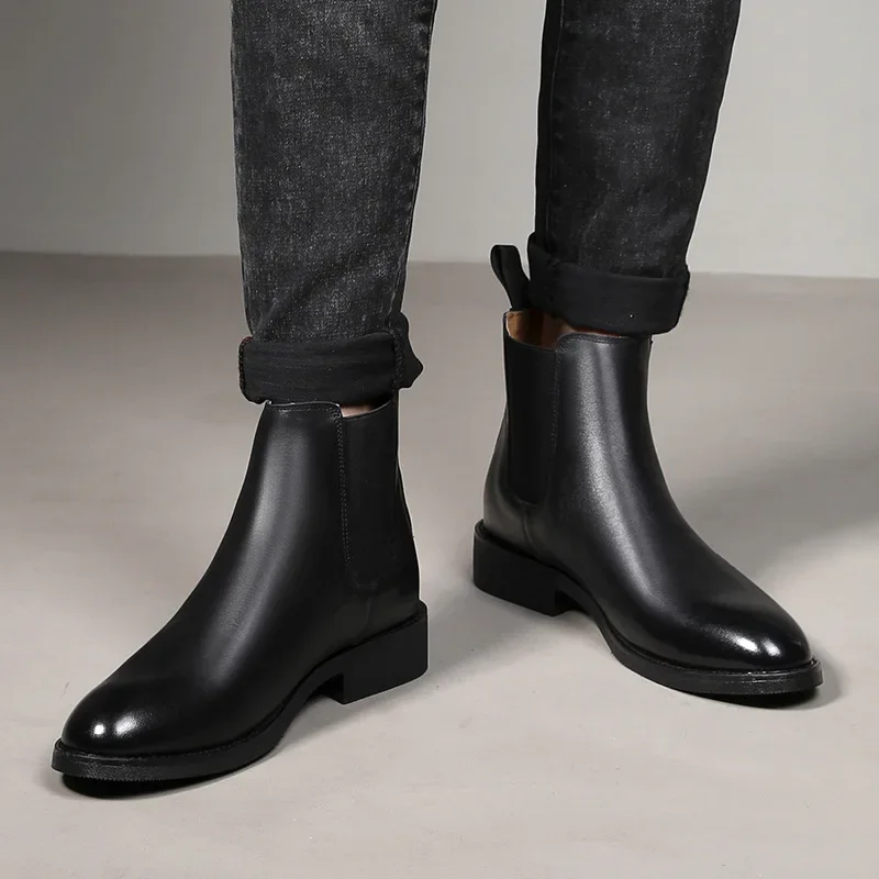 Spring Winter Elegant Chelsea Boots Genuine Leather Men Shoes Slip-on Dress Formal Boots Chelsea men chelsea boots