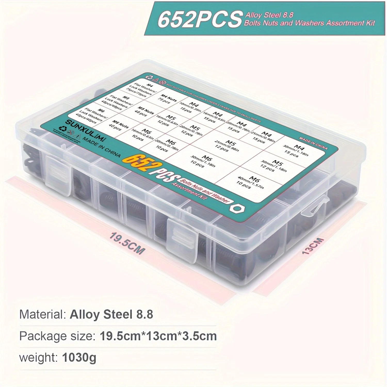 163 Set M4 M5 M6 Heavy Duty Bolts and Nuts Assortment Kit Alloy Steel Grade 8.8 Includes 13 Most Common Sizes