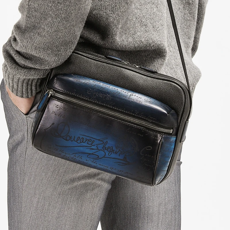 DIMY Men's Genuine Leather Messenger bags Fashion Vintage Double Zipper Men Diagonal Handbags Business Casual Shoulder Bags