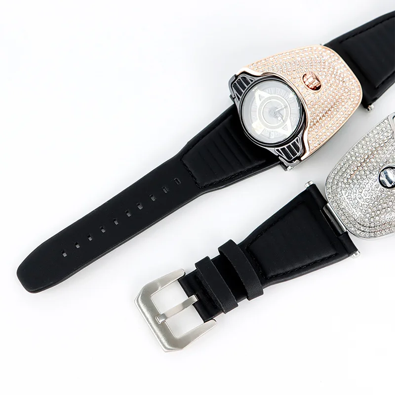 Unusual Watch for Men Luxury Reloj Rose Gold Black Sliver Sports Quartz Wristwatch Male Conceptual Diamond Orologio Man Clock