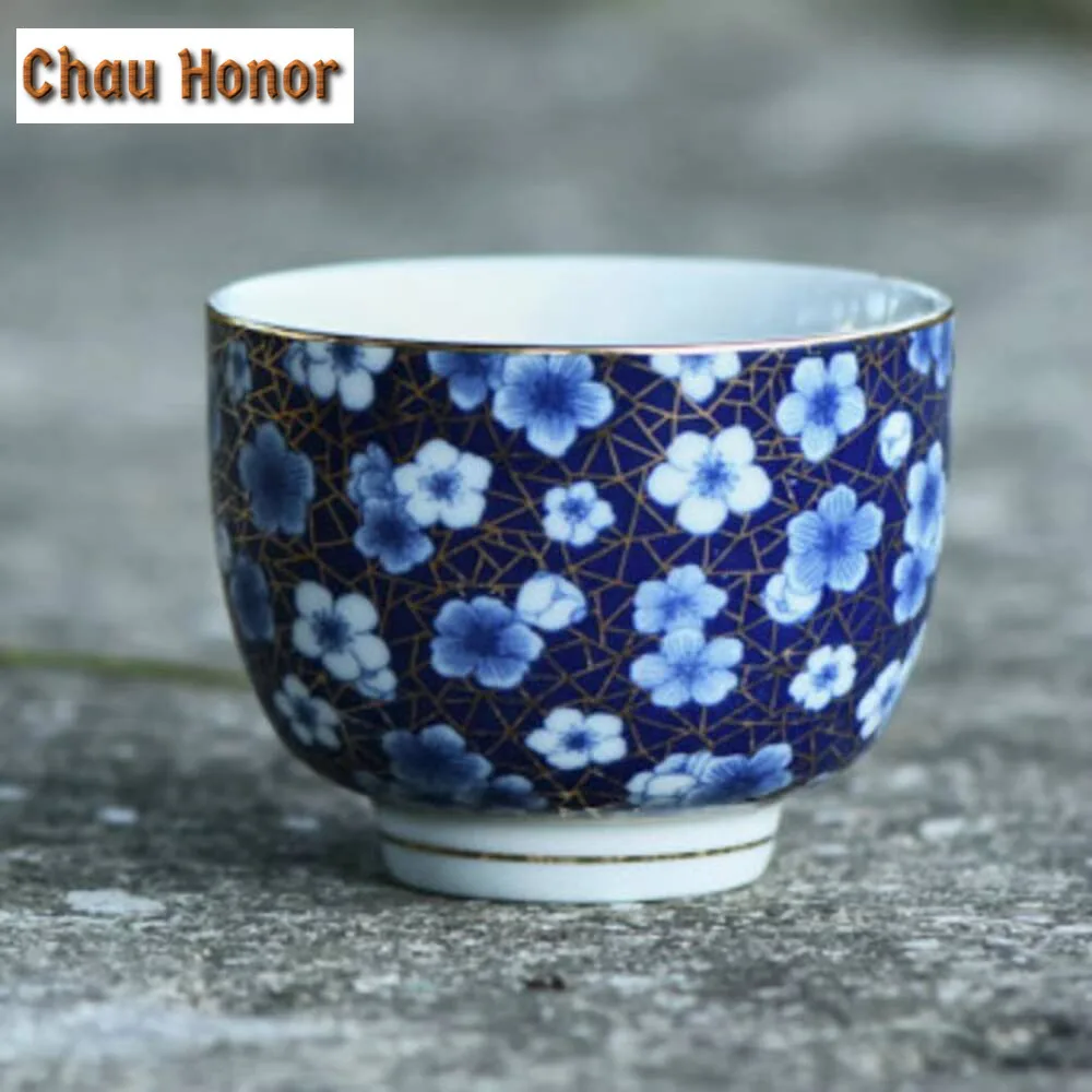 110ml Antique Gold Bottom Ceramic Teacup  Plum Blossom Fragrance Cup Teacup Pair Master Cups Tea Bowl Teaset Ornaments Gift Box