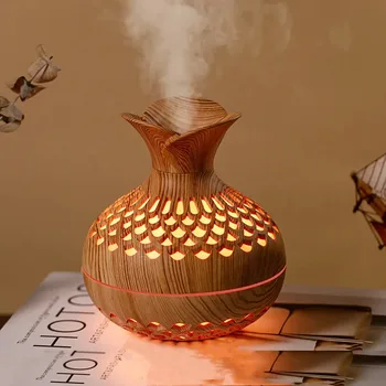 Wood Grain Humidifier 300ml, USB Aroma Diffuser, Atomizer, Household Humidifier, Moisturizing Instrument, Office Humidifier，gift 1