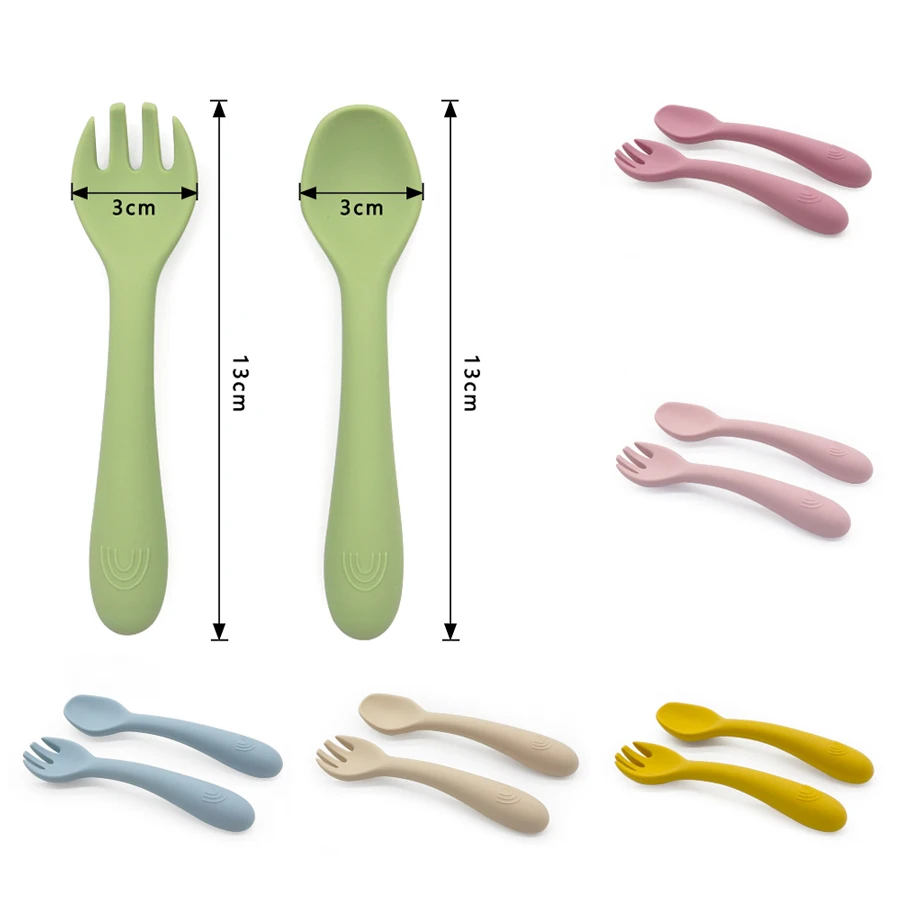 1PCS  Infant Soft Silicone Feeding Tableware For Toddler Kids Cartoon Cutlery Training Fork Spoon Set Baby Accessories 4