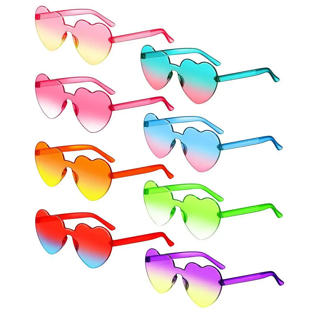 Liebe Herzform Sonnenbrille Frauen randlose Rahmen Tönung klare Linse bunte Sonnenbrille weiblich rot rosa gelb Schatten reisen