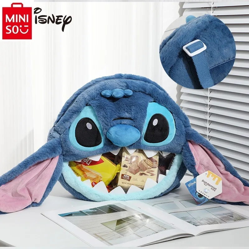 MINISO Disney Cartoon Stitch Plush Decoration Backpack for Women's Fashion, Sweet, Cute, High Quality Storage Phone Bag