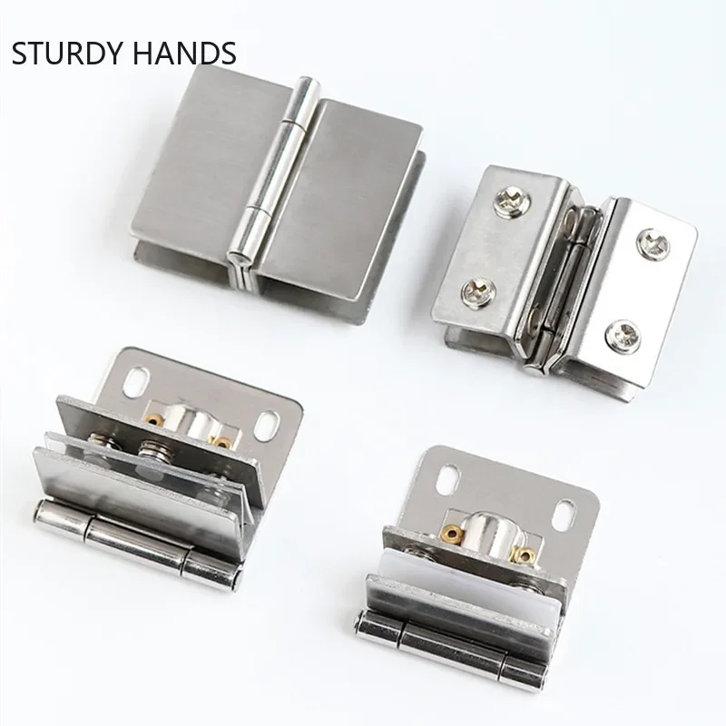 2Pcs Stainless Steel Glass Door Hinges Bathroom Glass Clamp Punch-free Hinge Cabinet Door Hinge Stainless Steel Hinges