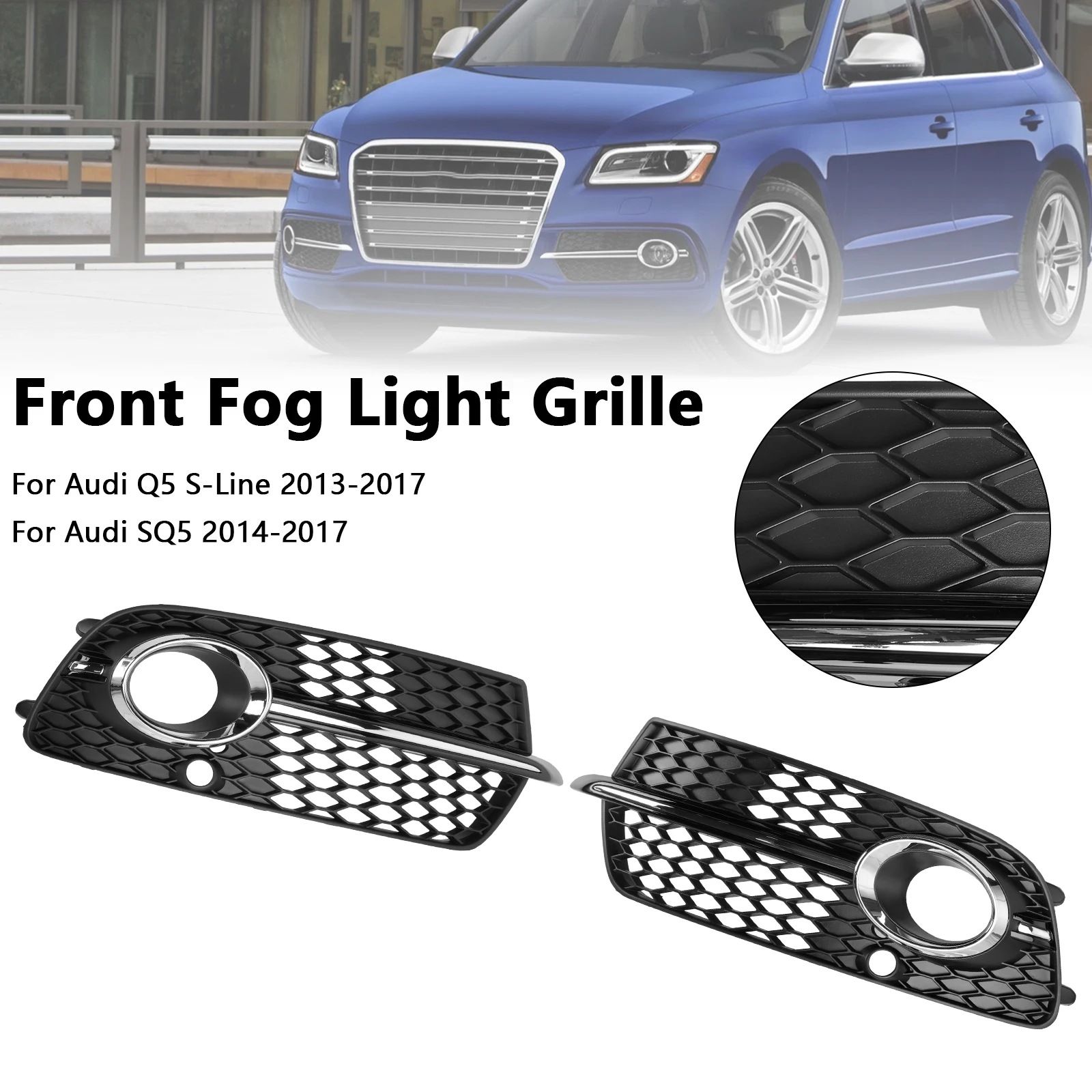 Artudatech Front Bumper Fog Light Grille Fit for Audi Q5 S-Line SQ5 2013-2017 Black Chrome