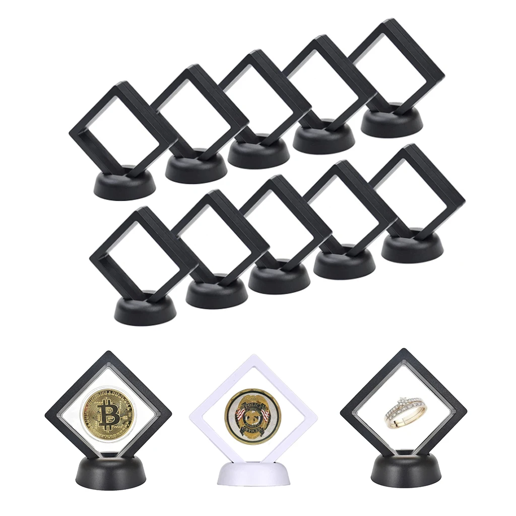 30Pcs 3D Floating Coin Display Frame Stand Reusable Storage Box for Jewerly Ring Earrings Medallion Challenge Coin Medal Holder