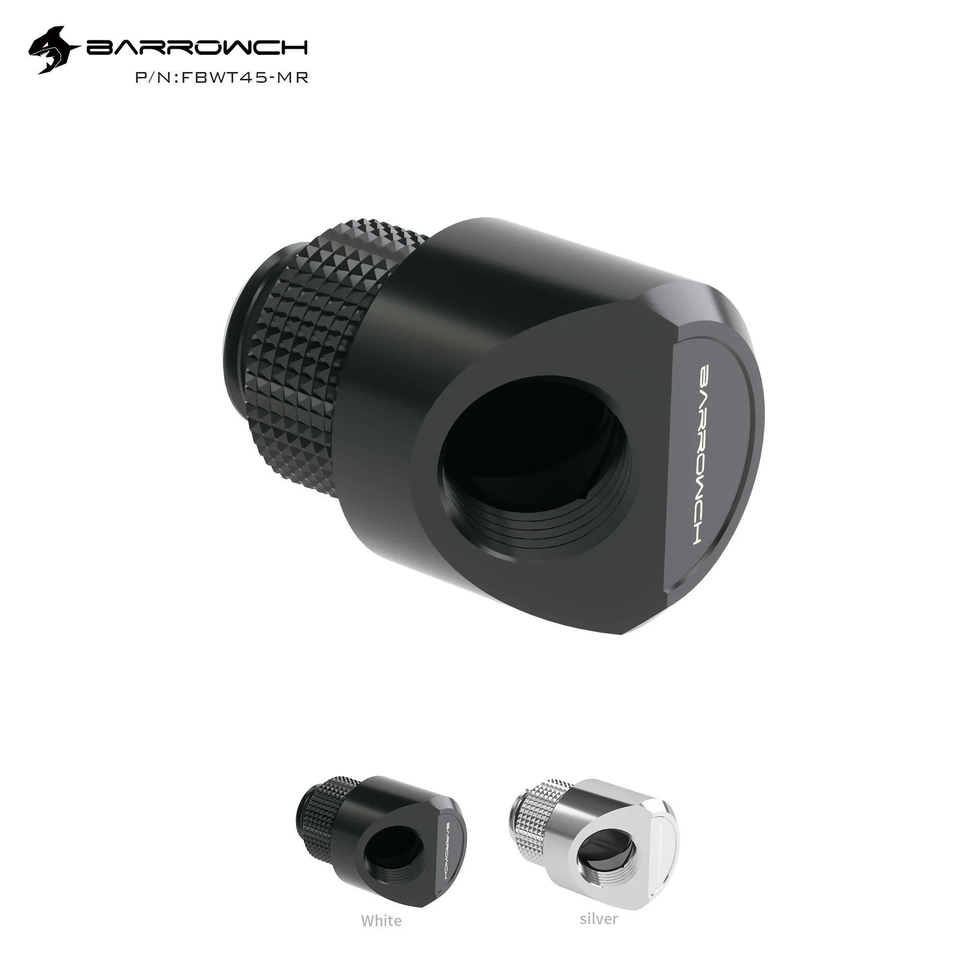 Barrowch 2pcs 45°/90° Rotary fittings Adapter \'G1/4\' thread black/silver  water cooling Adaptors Metal Male to Famale FBWT45-MR
