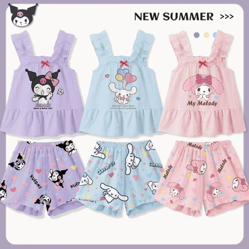 

sanrio Tank top suspender bow pajama little girl printed princess children's summer thin sleeveless home clothing set