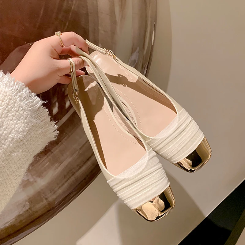 New Women Wedding Shoes Ladies Cross-tied Ankle Strap Sandals Gold Toe Mid Heels Dress Shoes Mixed Color Sandalias Mujer Summer