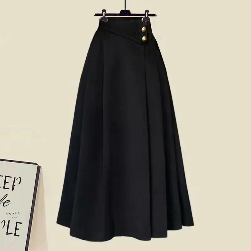 Large Women's Autumn and Winter Set 2023 New Fashion Slim Fake Two Piece Sweater High Waist Half Skirt Two Piece Set