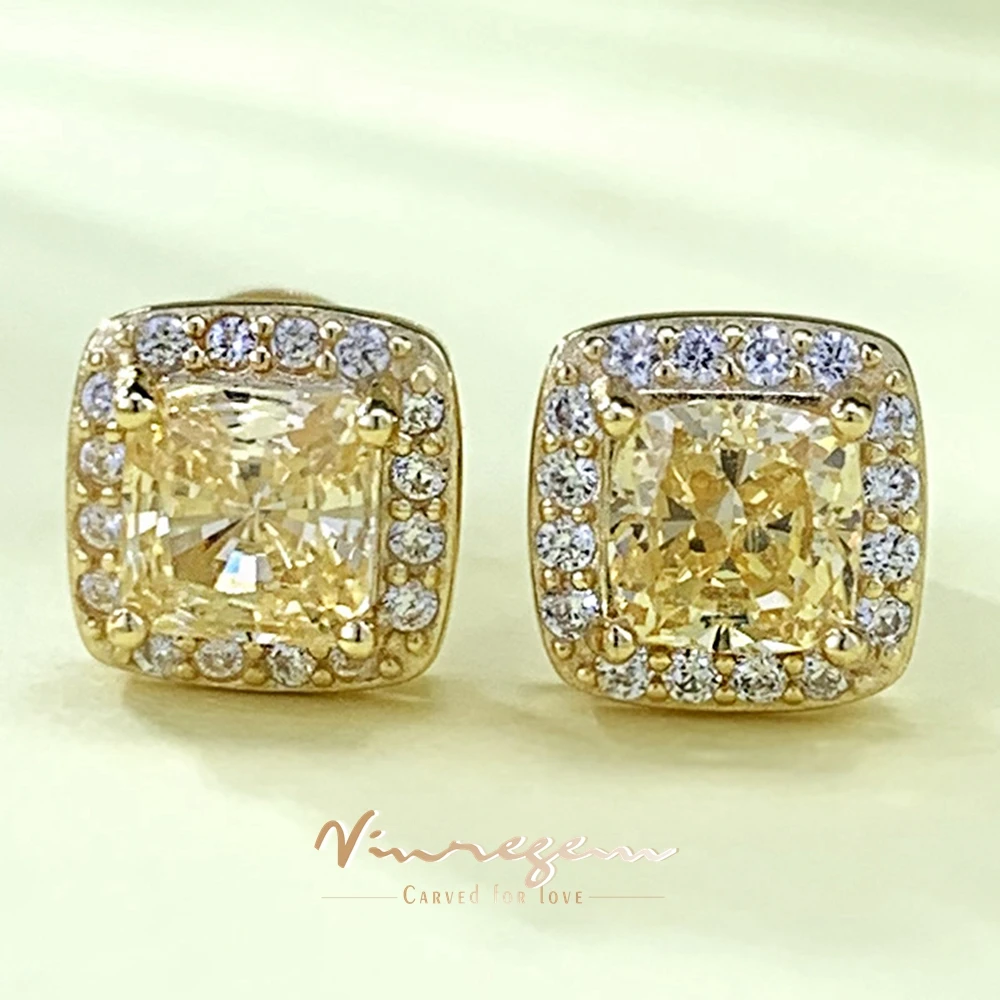 

Vinregem Crushed Ice Cut 5*5 MM Citrine Gemstone Studs Earrings for Women 18K Gold Plated 925 Sterling Silver Jewelry Wholesale