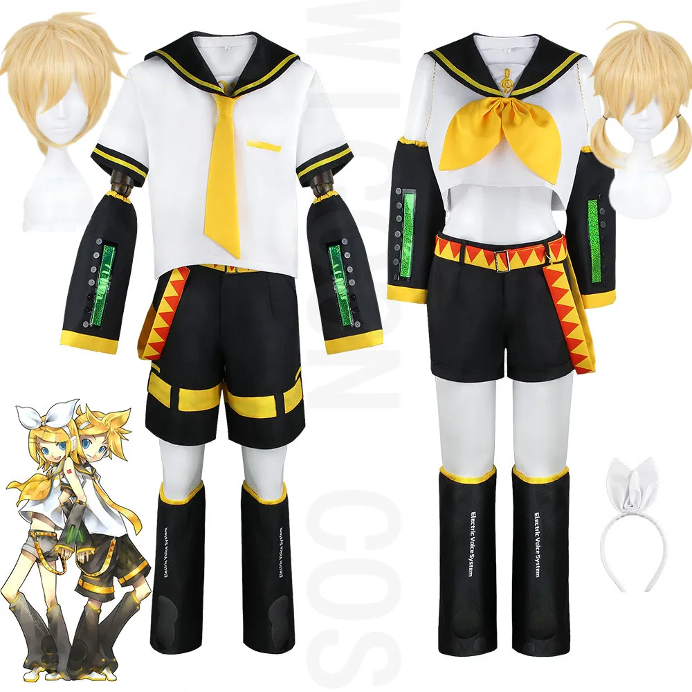 

Anime cosplay costume Rin Len cosplay costume Halloween Party Uniform Yellow Wigs Christmas Gifts Tops+Shorts
